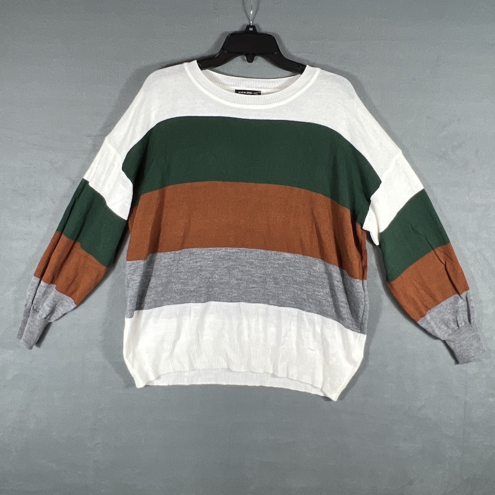 SHEIN CURVE 1XL Plus Size Color Block Sweater White Green Brown Gray Long Sleeve